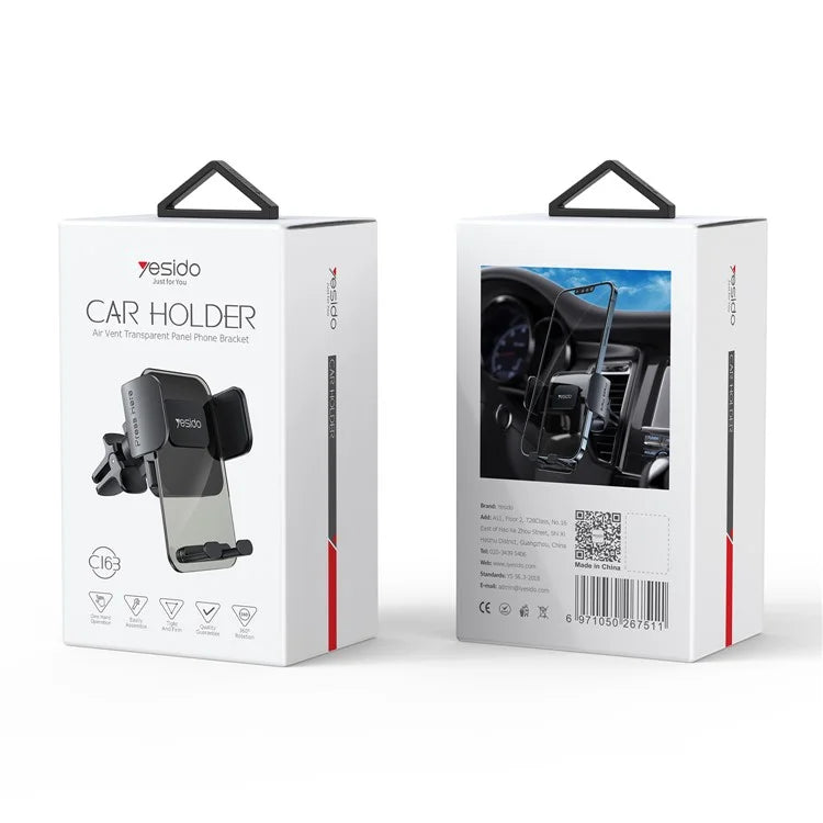 YESIDO C163 Car Phone Holder – Air Outlet Mount with Transparent Panel