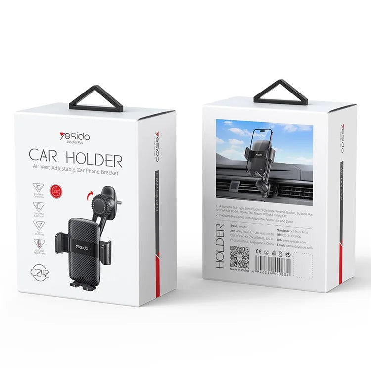 YESIDO C242 Adjustable Car Phone Holder – Air Vent Mount with Hook Clip