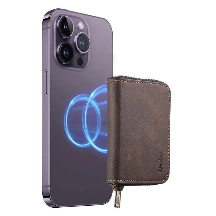 DENIOR V17 Zipper Card Case – MagSafe-Compatible Leather Phone Card Holder & Stand