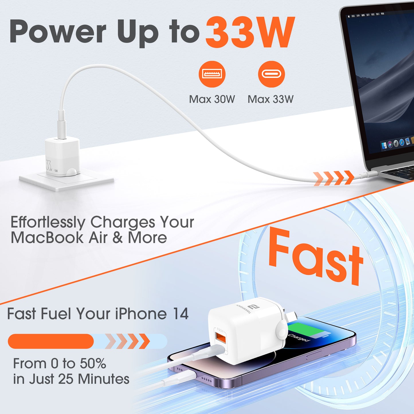 Power Boost USB-C & USB-A Fast Charging Power Adapter 33W