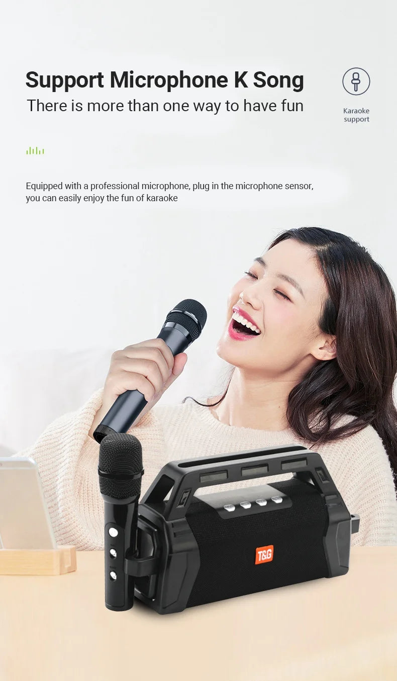 T&G TG538 Portable Bluetooth Speaker with Karaoke Microphone and Stereo Subwoofer