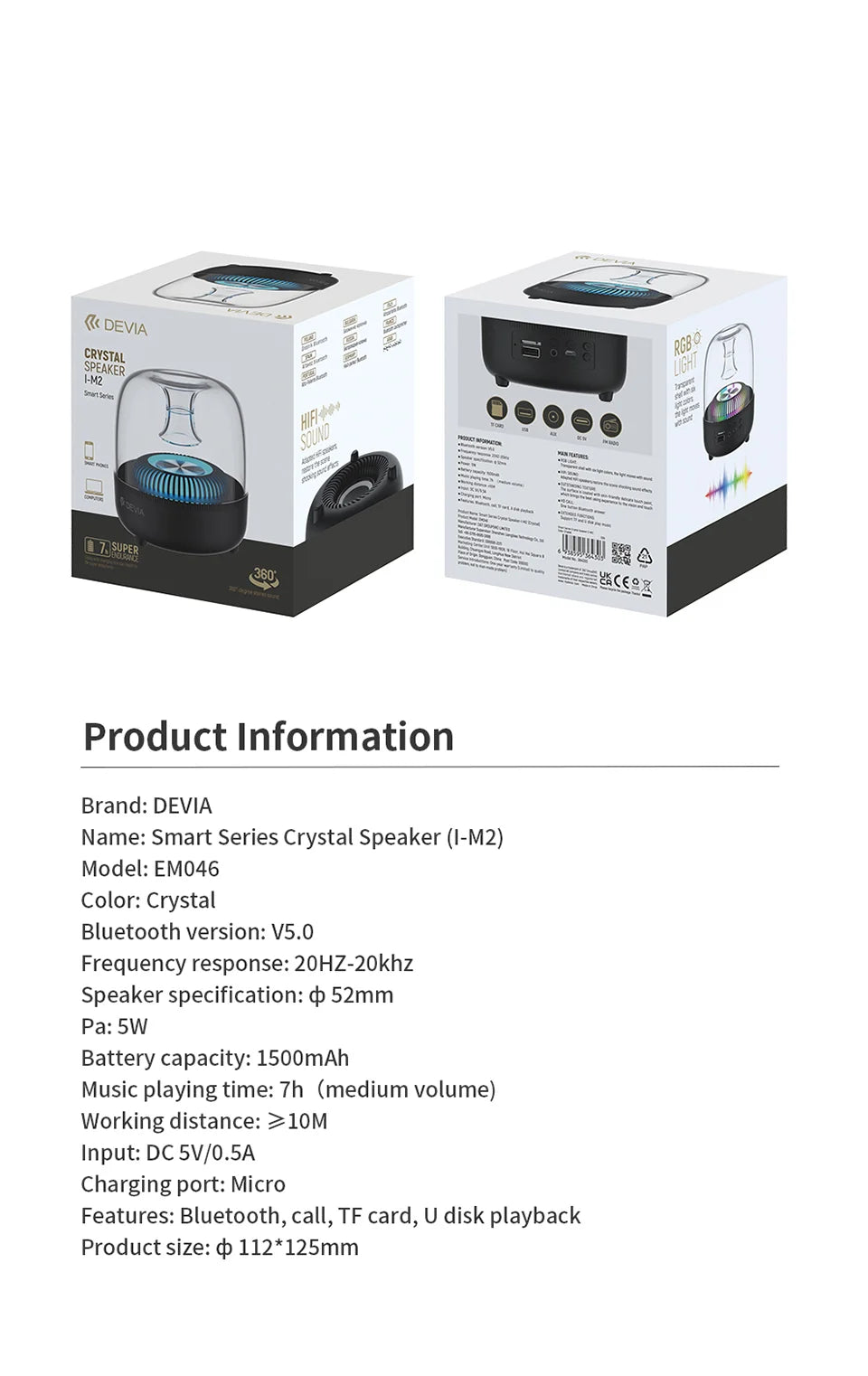 TASX Smart Series EM046 Crystal Bluetooth Speaker with RGB Light and HiFi Sound