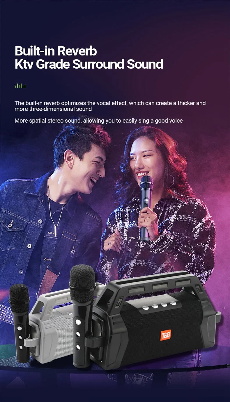 T&G TG538 Portable Bluetooth Speaker with Karaoke Microphone and Stereo Subwoofer
