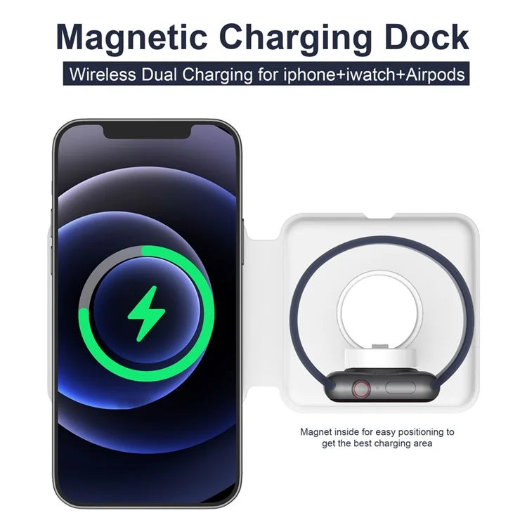TASX 15W 2-in-1 Magnetic Charging Dock Dual Panel Wireless Charger for iPhone iWatch