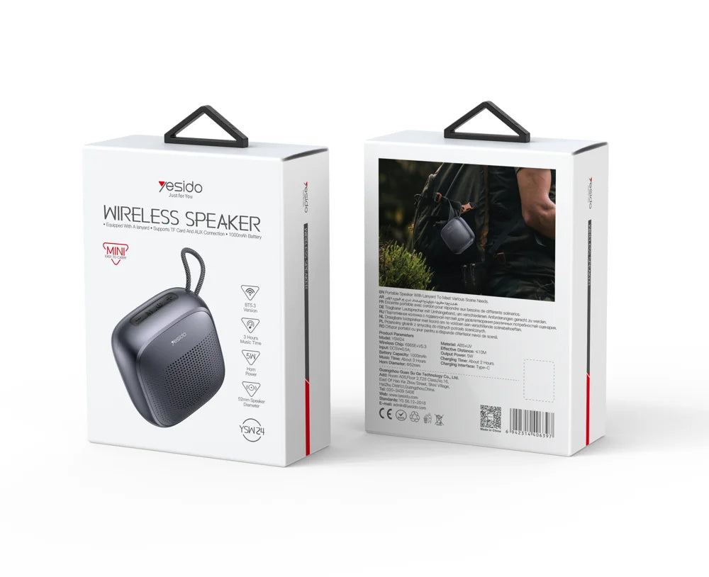 YESIDO YSW24 Portable Mini Bluetooth 5.3 Speaker with CD Diaphragm & 1000mAh Battery