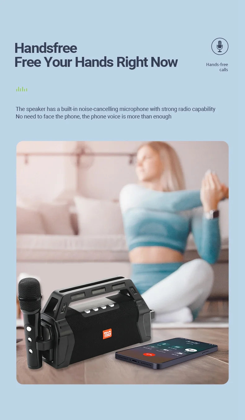 T&G TG538 Portable Bluetooth Speaker with Karaoke Microphone and Stereo Subwoofer