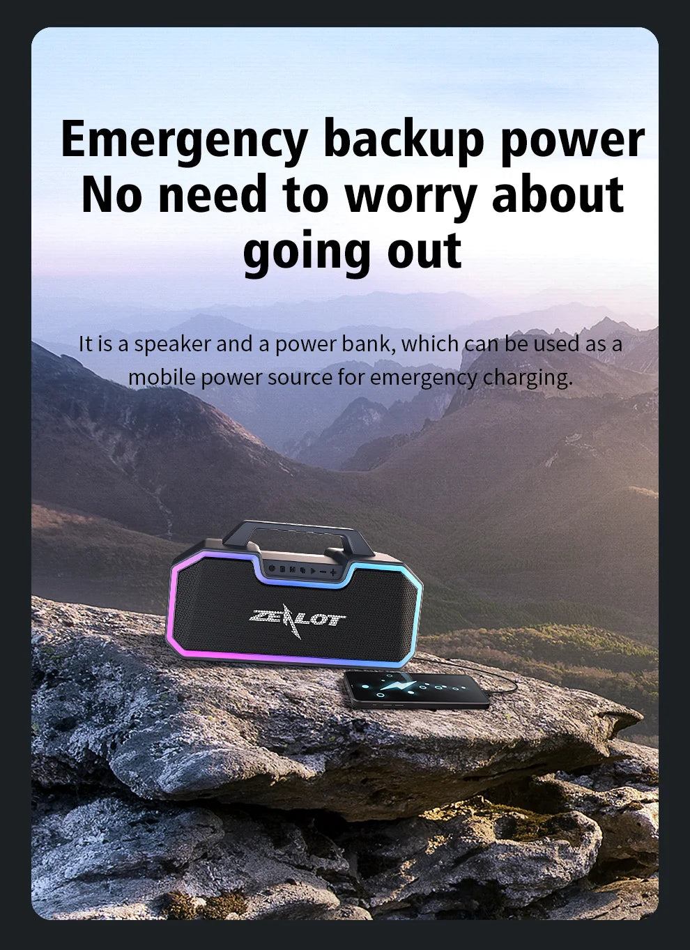 ZEALOT S57 Portable Bluetooth Speaker with Colorful Lights