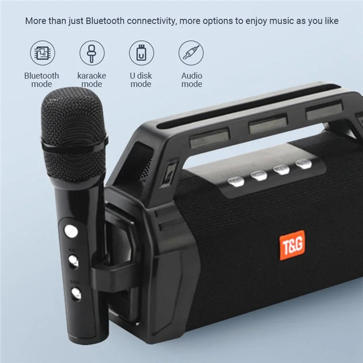 T&G TG538 Portable Bluetooth Speaker with Karaoke Microphone and Stereo Subwoofer