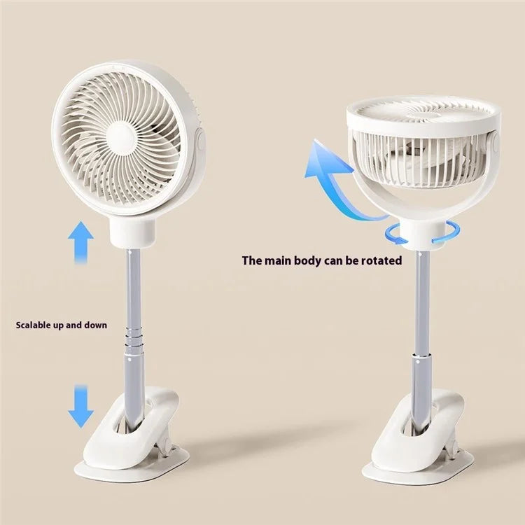 TASX RD12 Rechargeable Clip-On Desk and Telescopic Floor Fan with Rotating Design