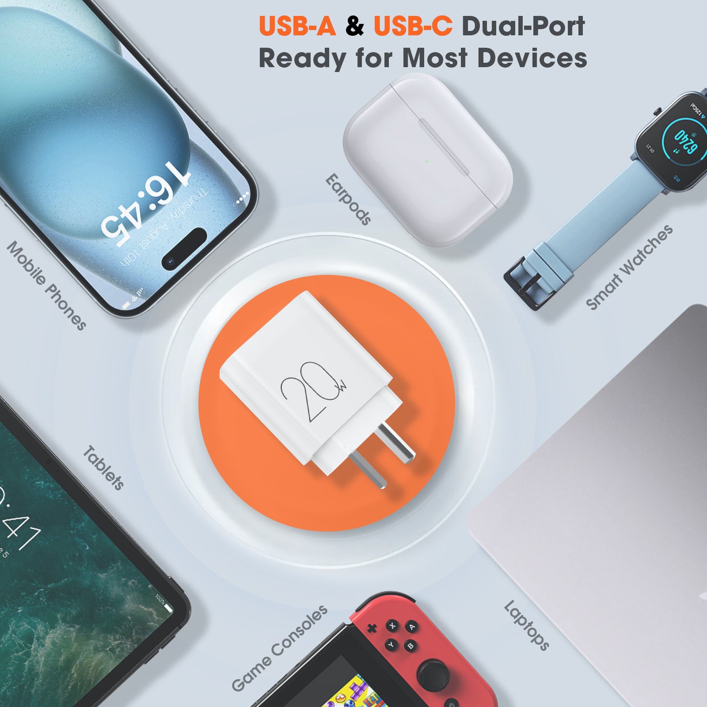 Power Boost Fast Charging USB-C & USB-A Power Adapter 20W
