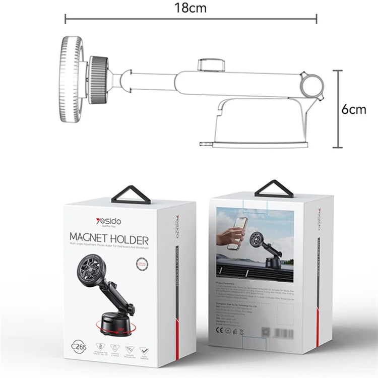 YESIDO C266 MagSafe Car Phone Holder – Dashboard & Windshield Suction Cup Mount
