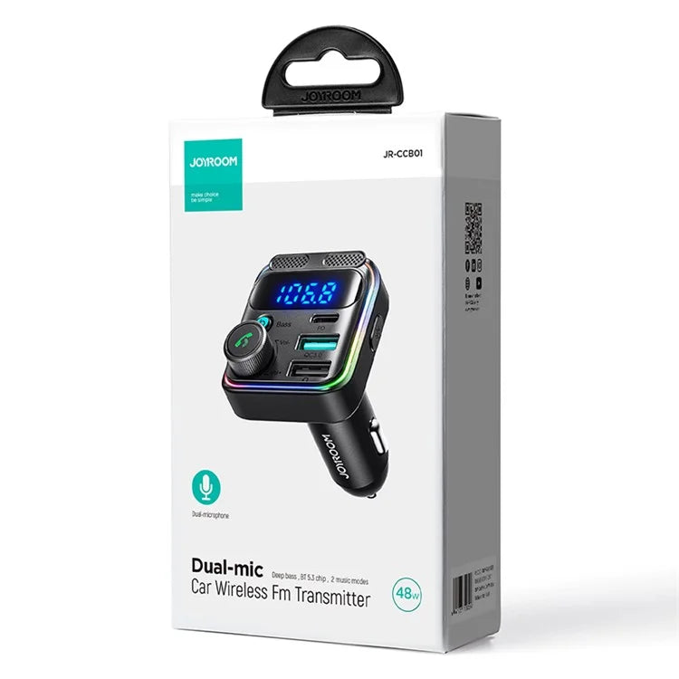JOYROOM JR-CCB01 Bluetooth FM Transmitter 48W Car Charger with Dual Microphones & Hands-Free Calling
