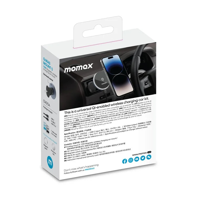 MOMAX CM25A MagSafe Wireless Car Air Vent Phone Charging Holder