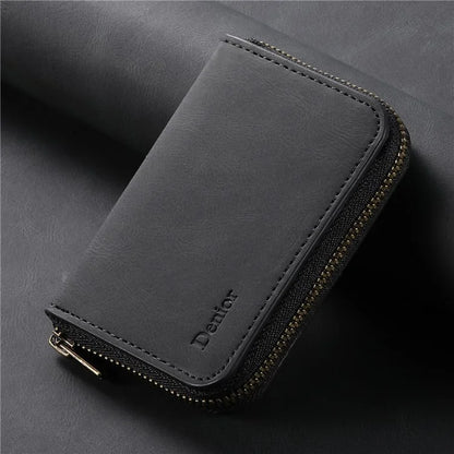 DENIOR V17 Zipper Card Case – MagSafe-Compatible Leather Phone Card Holder & Stand