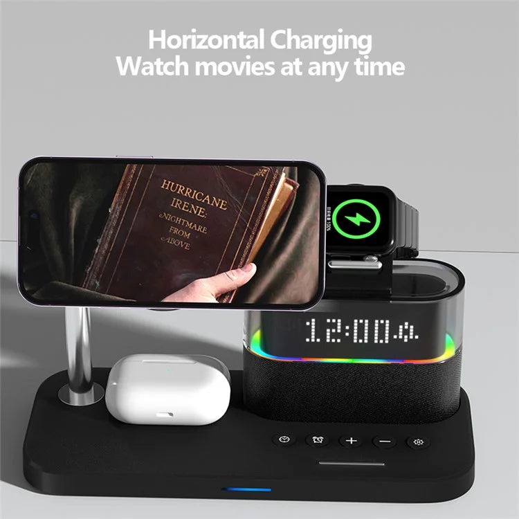 TASX C09 Magnetic Wireless Charging Station for with Alarm Clock Night Light