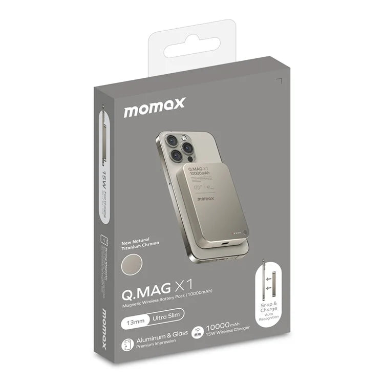 MOMAX Ultra Thin Metal Magsafe Wireless PowerBank (10000mAh)
