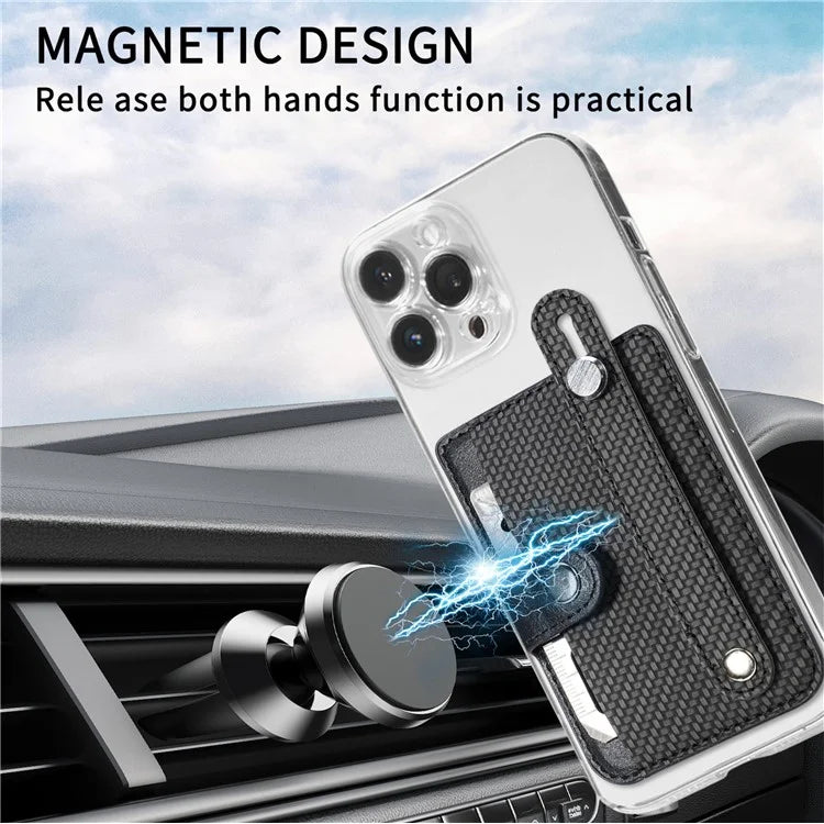 TASX Carbon Fiber Phone Card Holder – Leather Bag with Wristband, Kickstand & Card Knife