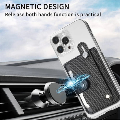 TASX Carbon Fiber Phone Card Holder – Leather Bag with Wristband, Kickstand & Card Knife