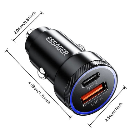 ESSAGER 54W USB + Type-C Fast Car Charger (ABS + Aluminum Alloy)