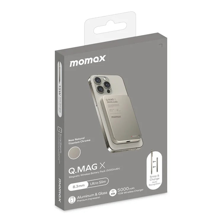 MOMAX Ultra Thin Metal Magsafe Wireless PowerBank (5000mAh)