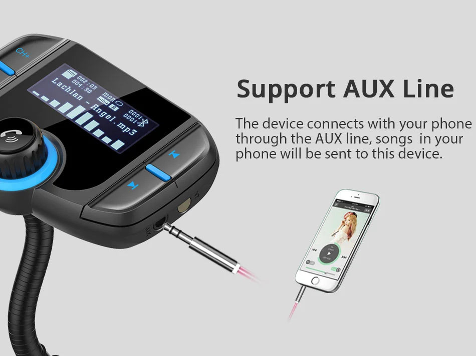 TASX BT70 1.65 LCD Display Dual USB QC3.0 Car Charger FM Transmitter Bluetooth Hands-Free MP3 Player