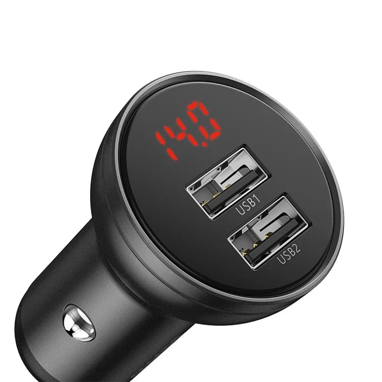 BASEUS 24W Dual USB Car Charger – 4.8A Quick Charge Adapter with Digital Display
