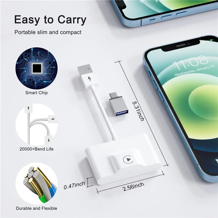 TASX THT-020-3 Wireless CarPlay Adapter, Converts Wired to Wireless, USB/Type-C Interface Support