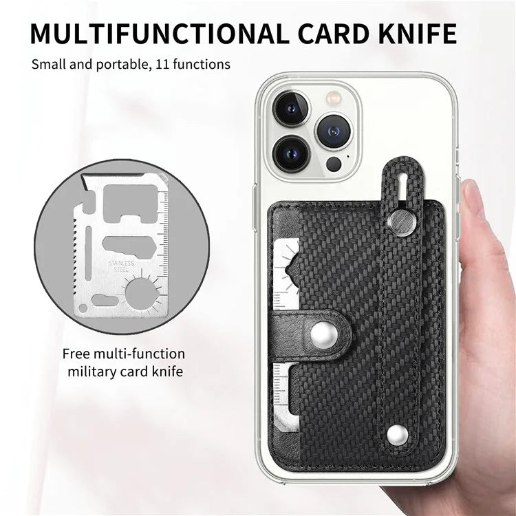 TASX Carbon Fiber Phone Card Holder – Leather Bag with Wristband, Kickstand & Card Knife