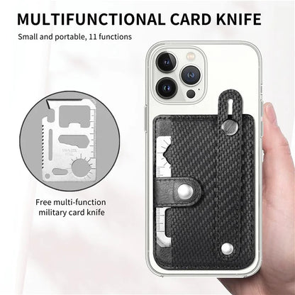 TASX Carbon Fiber Phone Card Holder – Leather Bag with Wristband, Kickstand & Card Knife