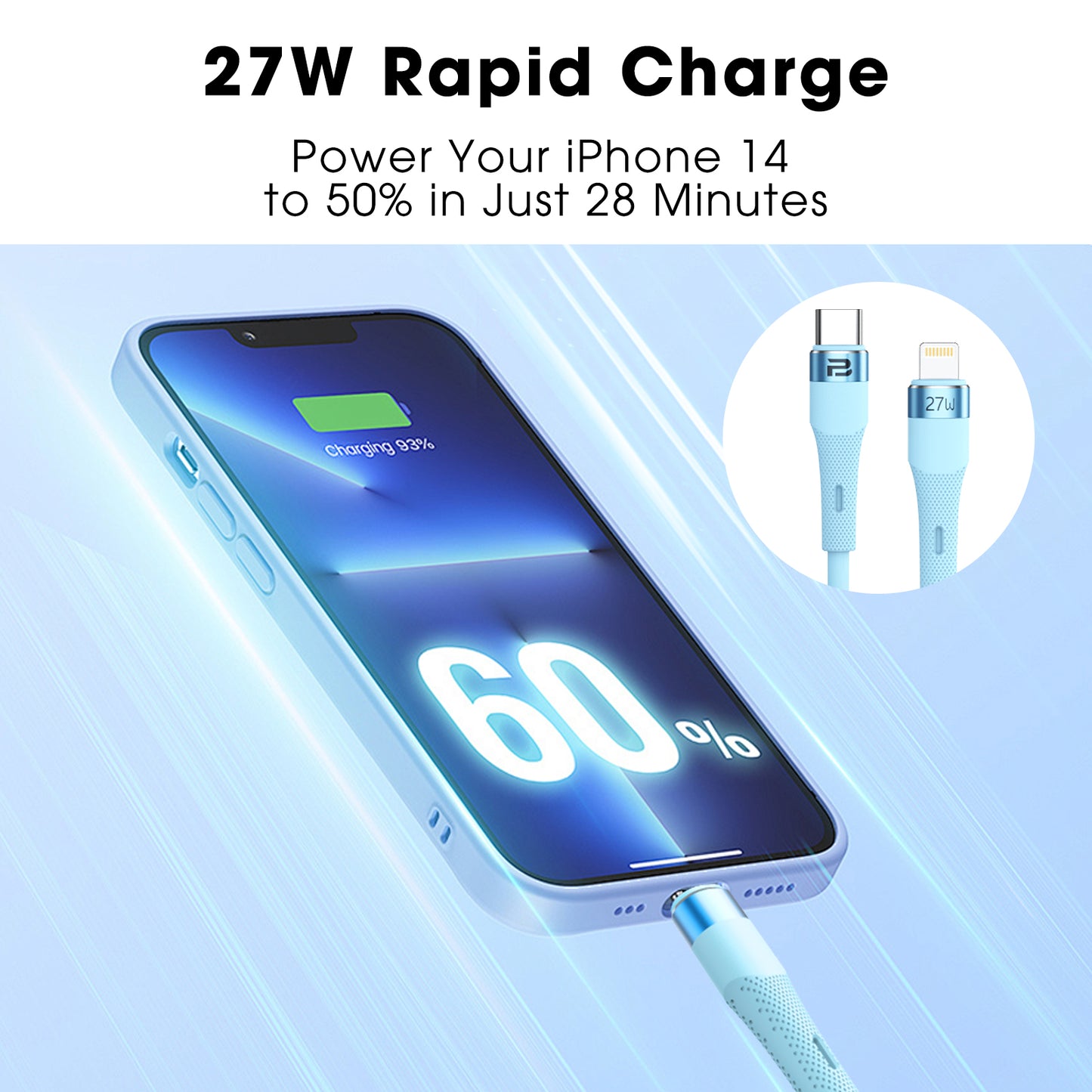 USB-C to Lightning Charge & Sync Cable 1.2M (Soft Silicon)(27W)
