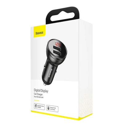 BASEUS 24W Dual USB Car Charger – 4.8A Quick Charge Adapter with Digital Display