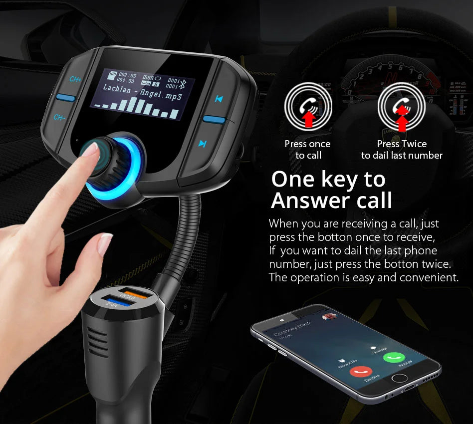 TASX BT70 1.65 LCD Display Dual USB QC3.0 Car Charger FM Transmitter Bluetooth Hands-Free MP3 Player