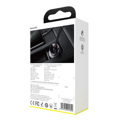 BASEUS 24W Dual USB Car Charger – 4.8A Quick Charge Adapter with Digital Display