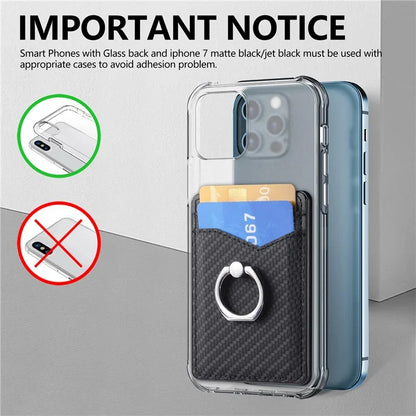 TASX Adhesive Card Holder – Carbon Fiber Texture Leather Bag with Ring Kickstand