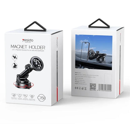YESIDO C158 Ring-Shaped MagSafe Car Mount – Suction Cup Holder with Air Outlet Clip