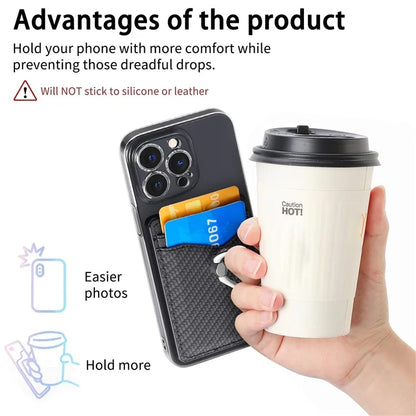 TASX Adhesive Card Holder – Carbon Fiber Texture Leather Bag with Ring Kickstand