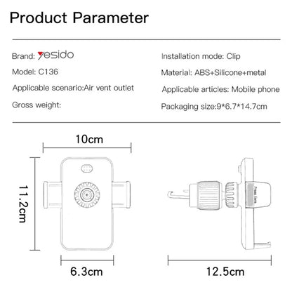 YESIDO C136 Universal Car Phone Holder – Air Vent Mount