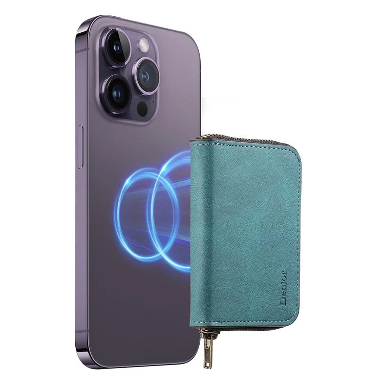 DENIOR V17 Zipper Card Case – MagSafe-Compatible Leather Phone Card Holder & Stand