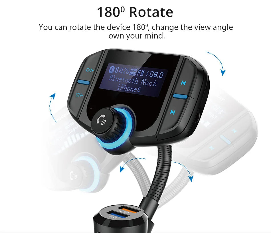 TASX BT70 1.65 LCD Display Dual USB QC3.0 Car Charger FM Transmitter Bluetooth Hands-Free MP3 Player