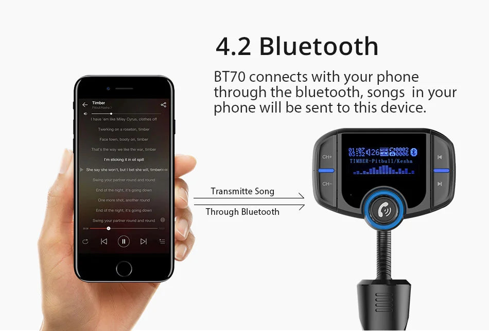 TASX BT70 1.65 LCD Display Dual USB QC3.0 Car Charger FM Transmitter Bluetooth Hands-Free MP3 Player
