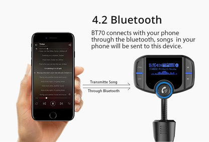 TASX BT70 1.65 LCD Display Dual USB QC3.0 Car Charger FM Transmitter Bluetooth Hands-Free MP3 Player