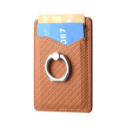 TASX Adhesive Card Holder – Carbon Fiber Texture Leather Bag with Ring Kickstand