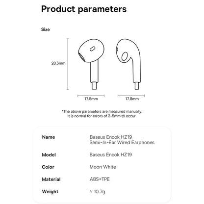 BASEUS Encok HZ19 3.5mm Semi In-Ear Wired Earphones