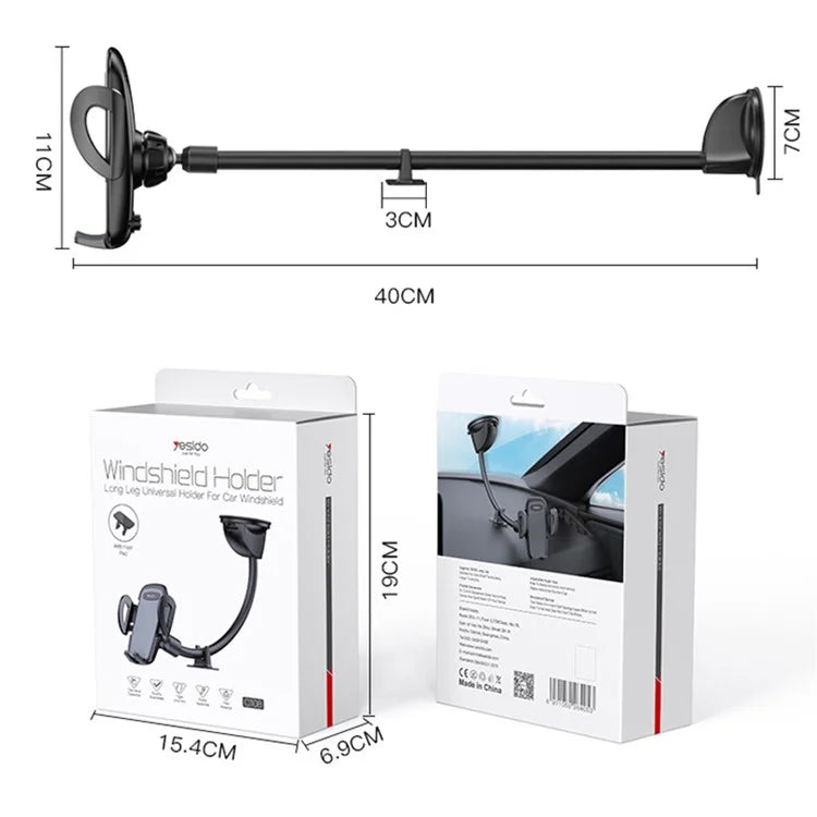 TASX C108 40cm Bendable Arm Car Phone Mount – Windshield Sucker Holder