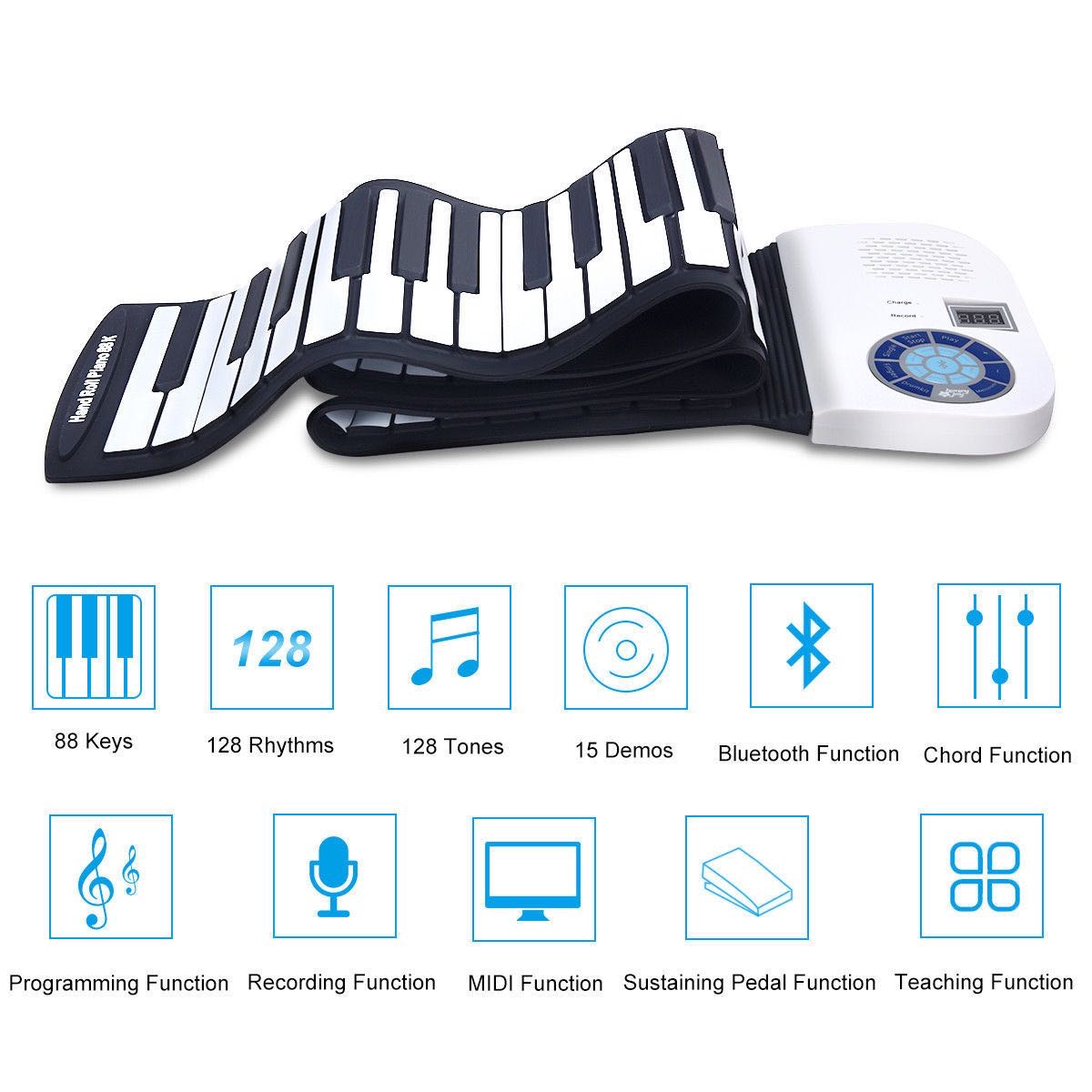 TASX Hand Roll Piano Pads Flexible Battery USB Powered (88 Keys)