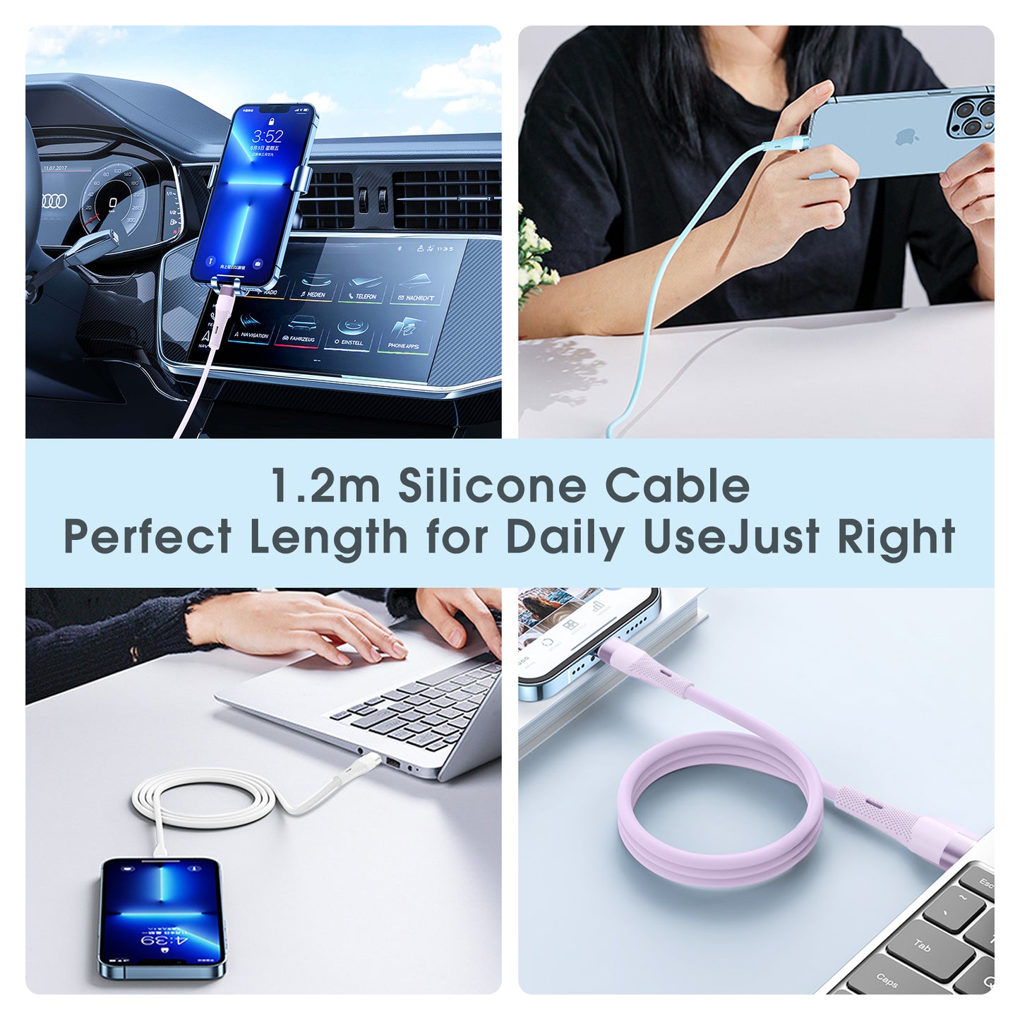 USB-C to USB-C Charge & Sync Cable 1.2M (Soft Silicon)(60W)