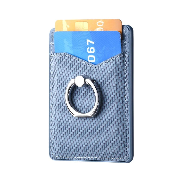 TASX Adhesive Card Holder – Carbon Fiber Texture Leather Bag with Ring Kickstand