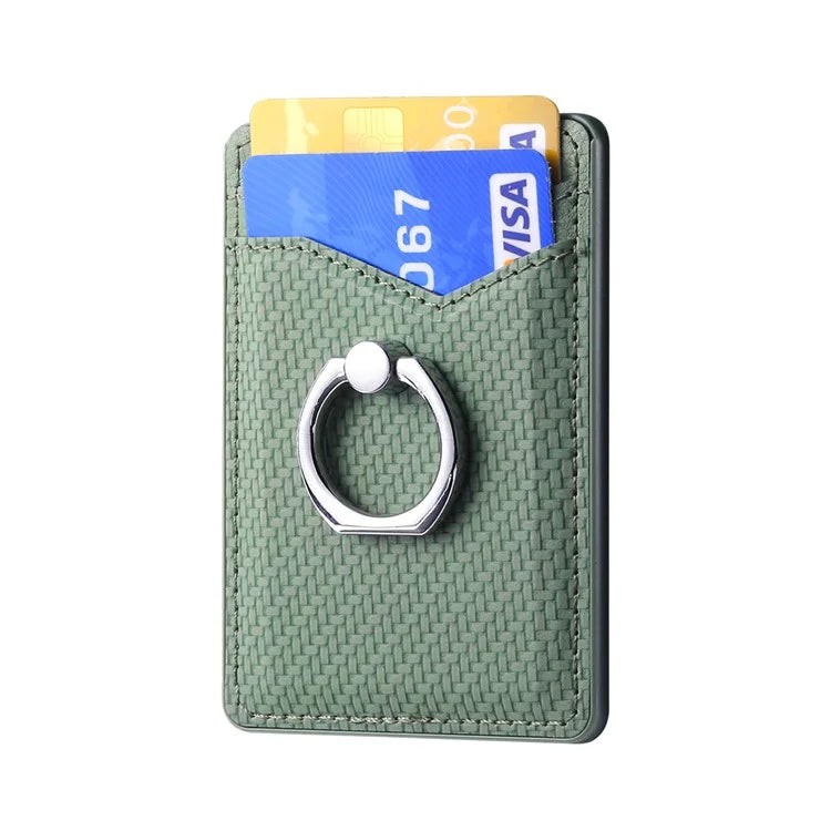 TASX Adhesive Card Holder – Carbon Fiber Texture Leather Bag with Ring Kickstand