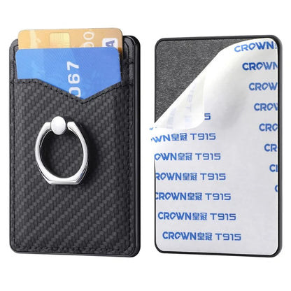 TASX Adhesive Card Holder – Carbon Fiber Texture Leather Bag with Ring Kickstand