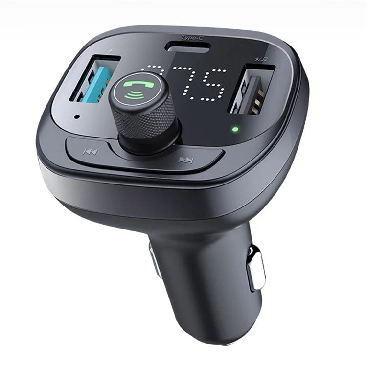 LOHEE S-21 Bluetooth Car Charger Adapter FM Transmitter with QC3.0 USB Fast Charging, TF CardU-disk, and BT Music Player
